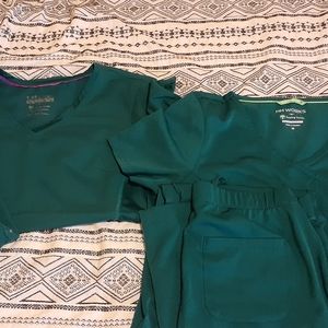 Hunter green healing hands scrub sets